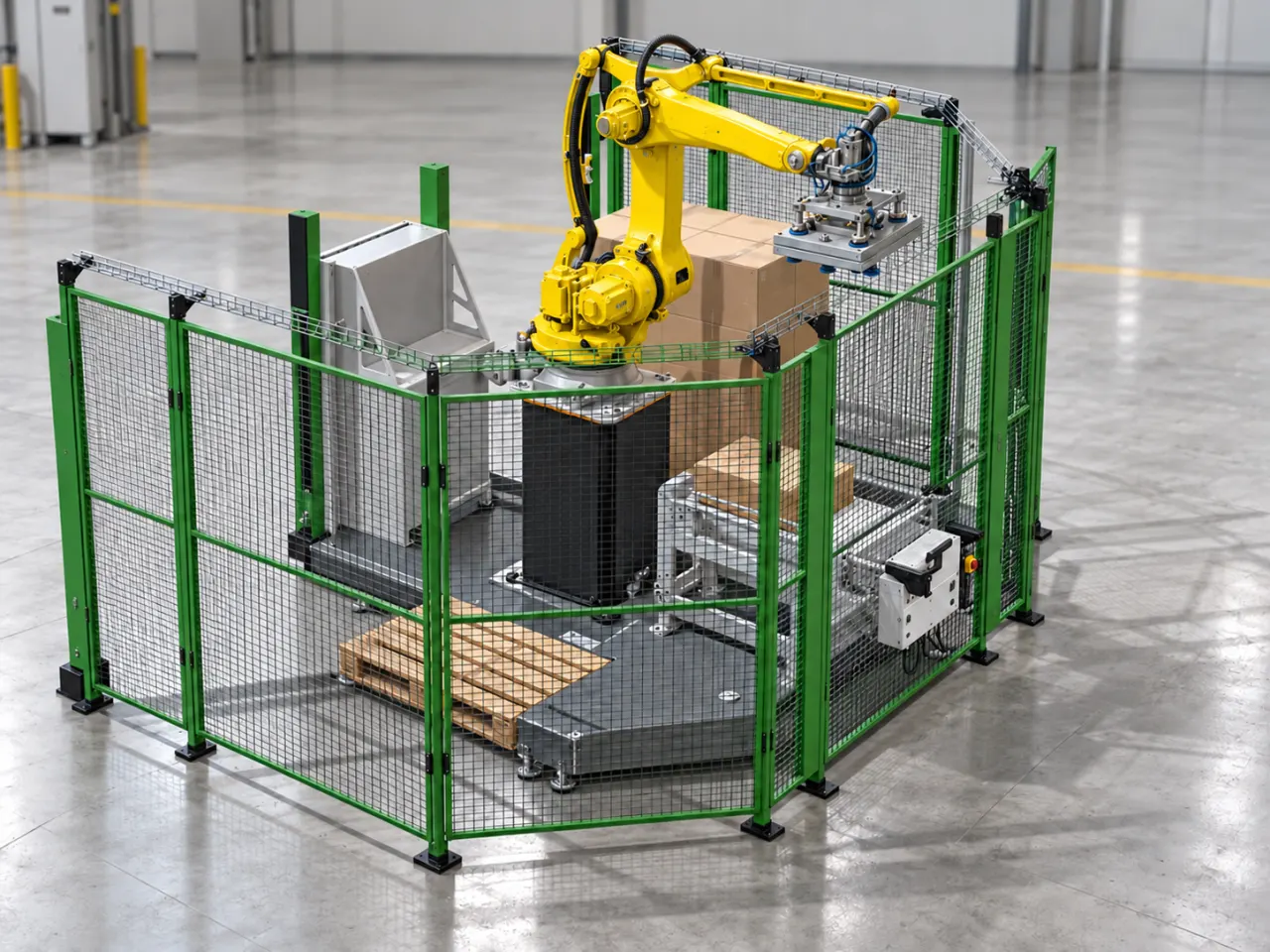 Isola di pallettizzazione robotizzata con recinzione di sicurezza